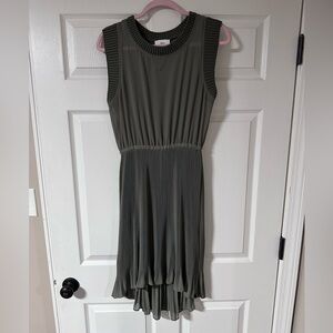 Bar III Olive Green Semi-sheer, pleated skirt dress. Size M